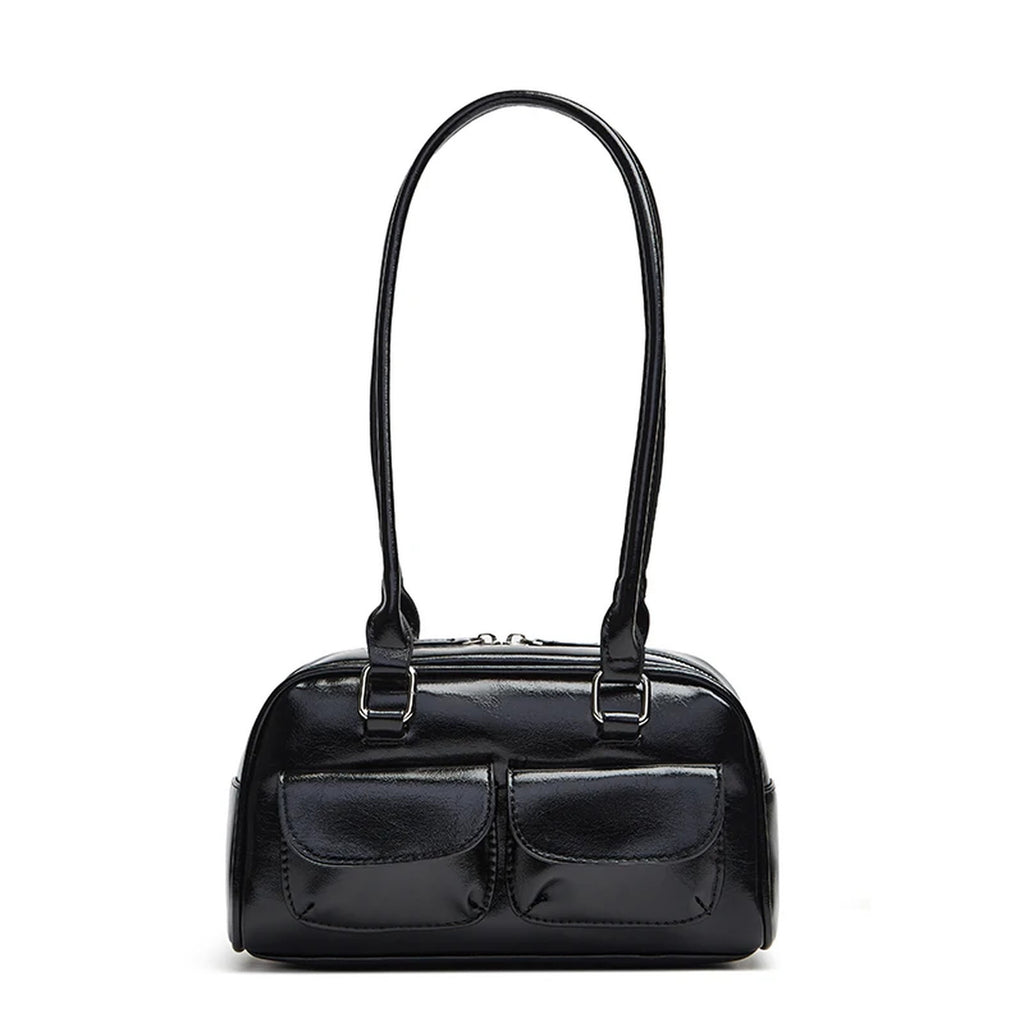 Bolso de hombro estilo Boston · 25 cm · dos bolsillos de solapa