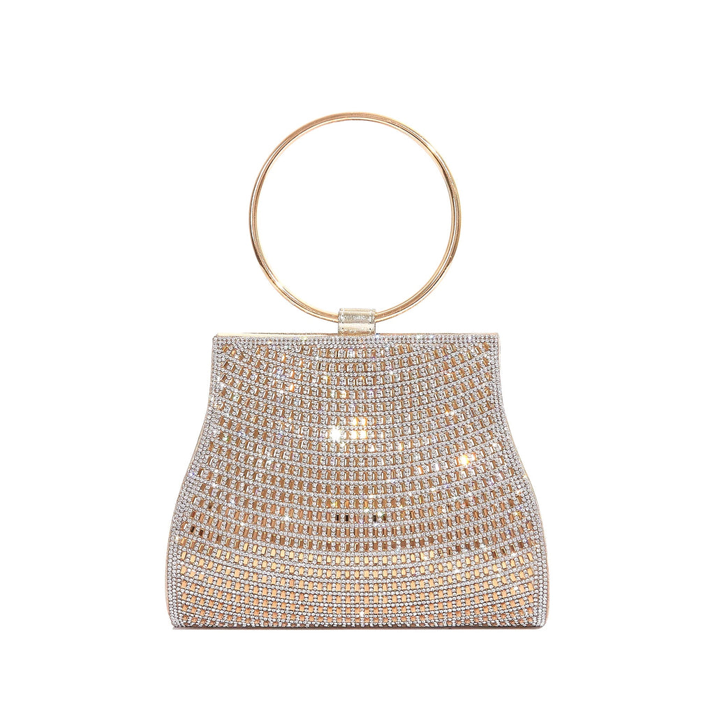 Bolso de fiesta con pedrería y asa de aro metálico
