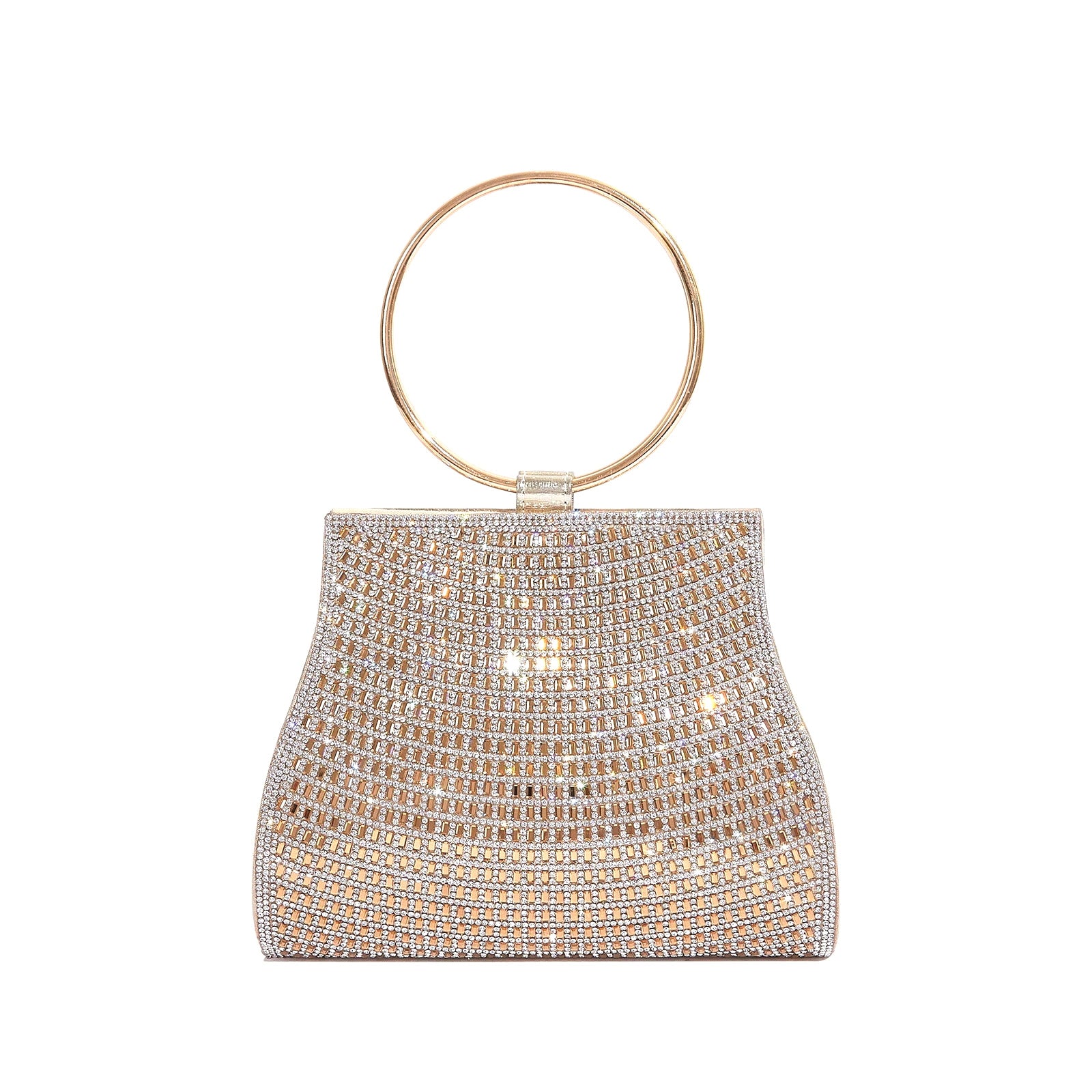 Bolso de fiesta con pedrería y asa de aro metálico