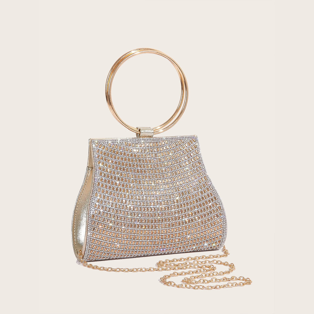 Bolso de fiesta con pedrería, asa de aro y cadena de 120 cm