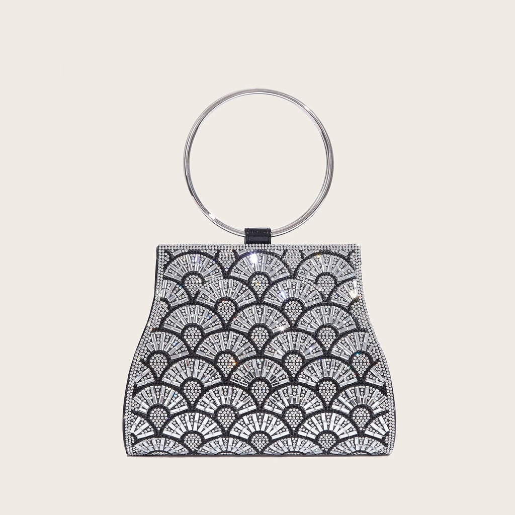 Bolso de fiesta con pedrería, asa de aro y cadena de 120 cm