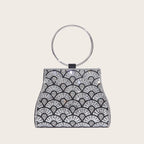 Bolso de fiesta con pedrería, asa de aro y cadena de 120 cm