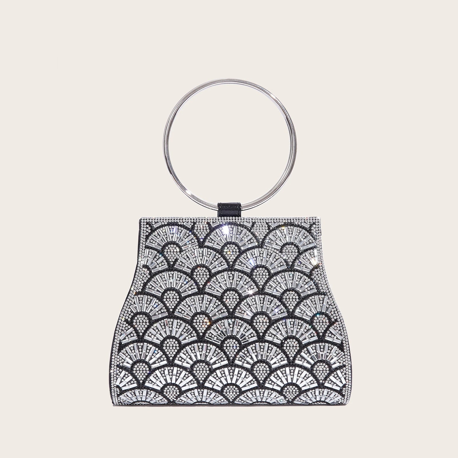 Bolso de fiesta con pedrería, asa de aro y cadena de 120 cm