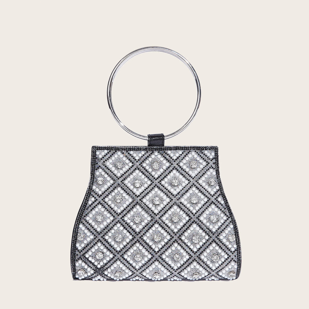 Bolso de fiesta con pedrería, asa de aro y cadena de 120 cm