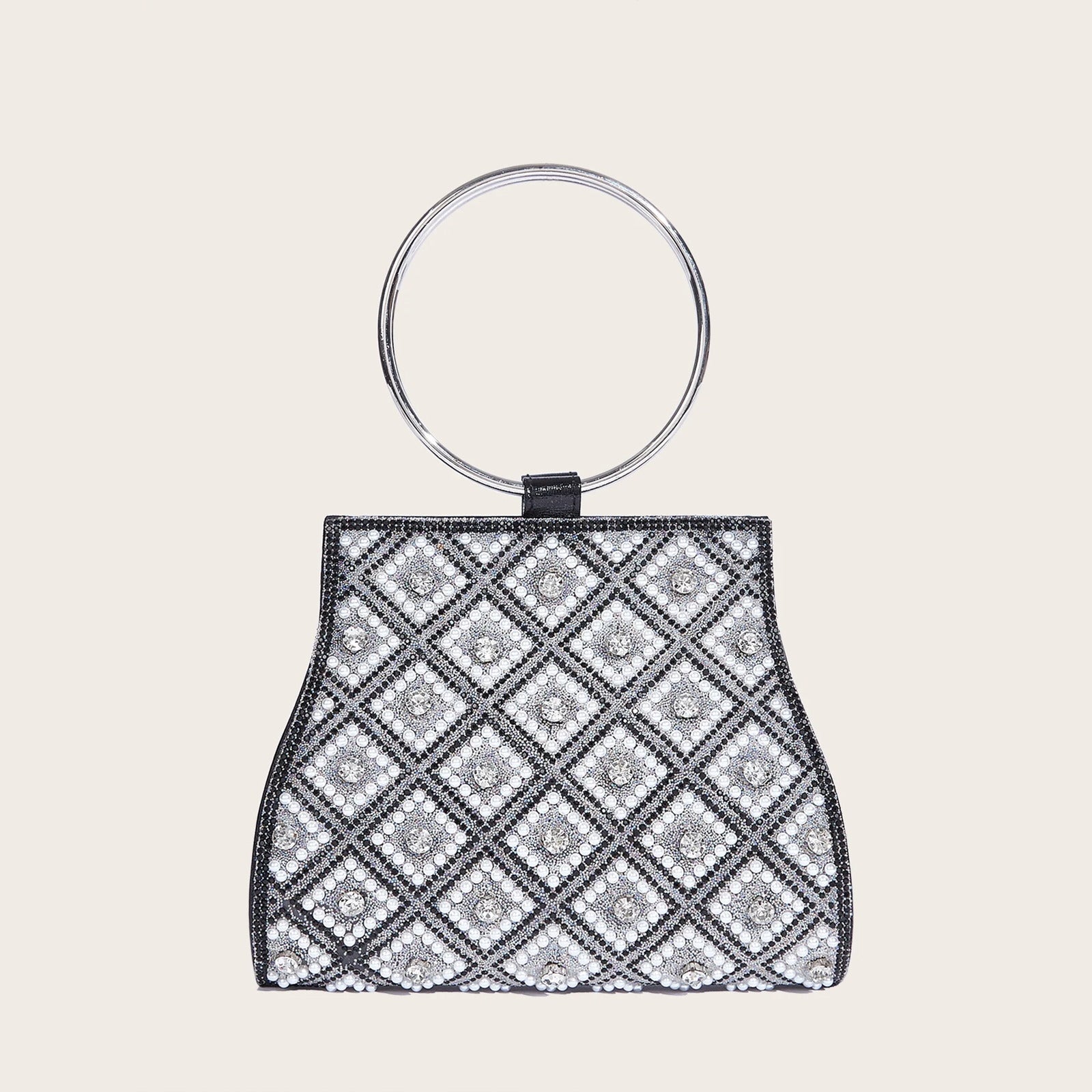 Bolso de fiesta con pedrería, asa de aro y cadena de 120 cm