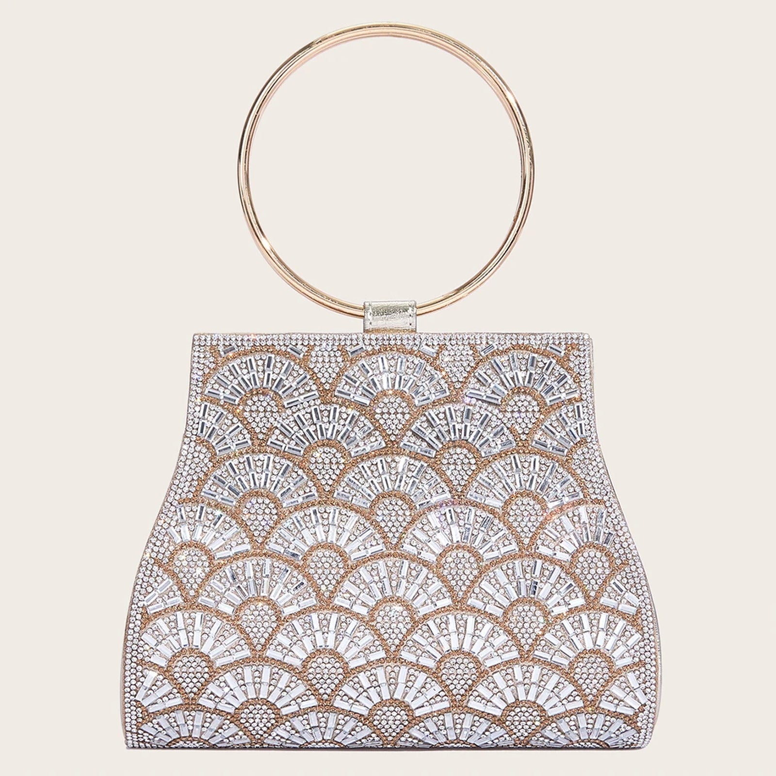 Bolso de fiesta con pedrería, asa de aro y cadena de 120 cm