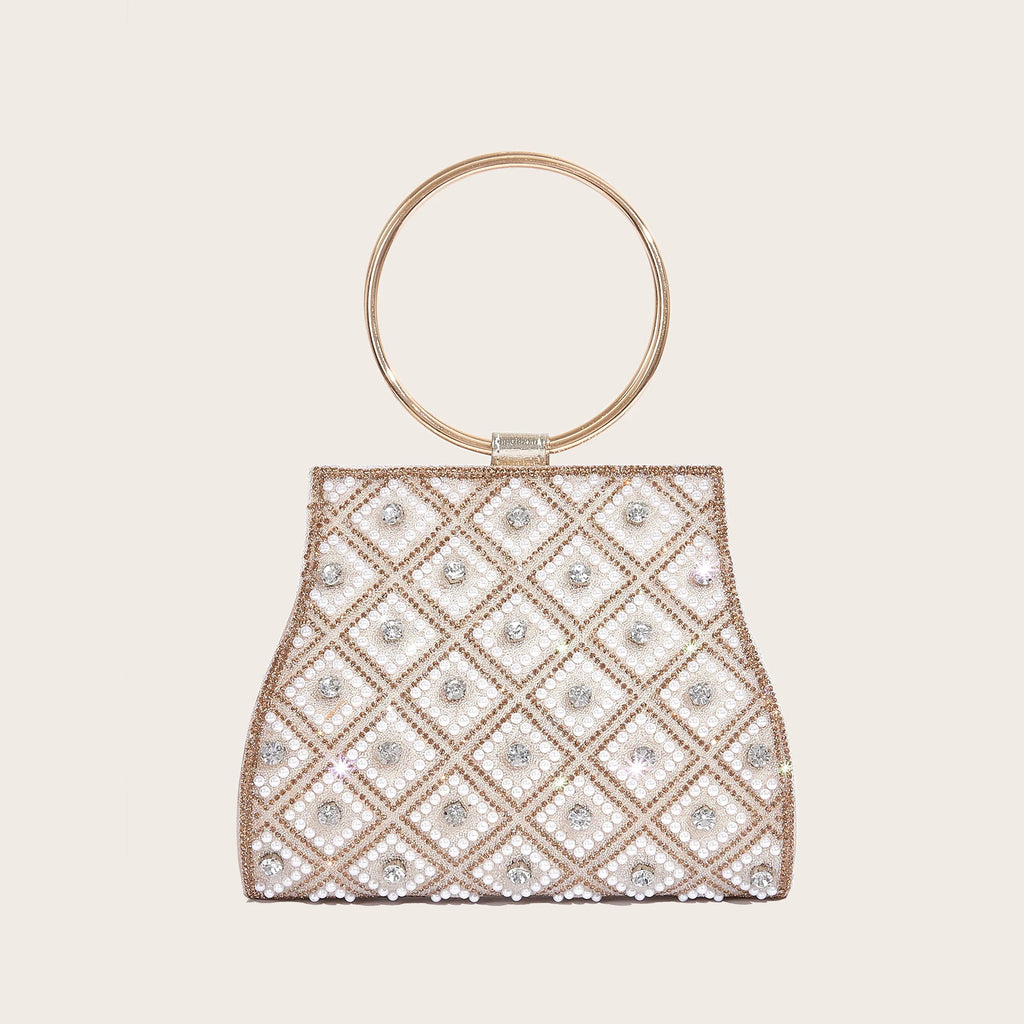 Bolso de fiesta con pedrería, asa de aro y cadena de 120 cm