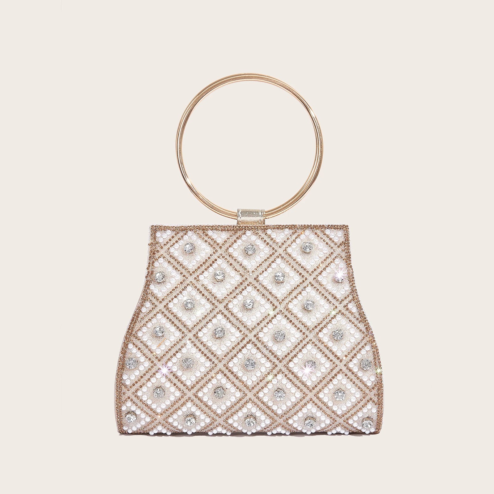 Bolso de fiesta con pedrería, asa de aro y cadena de 120 cm