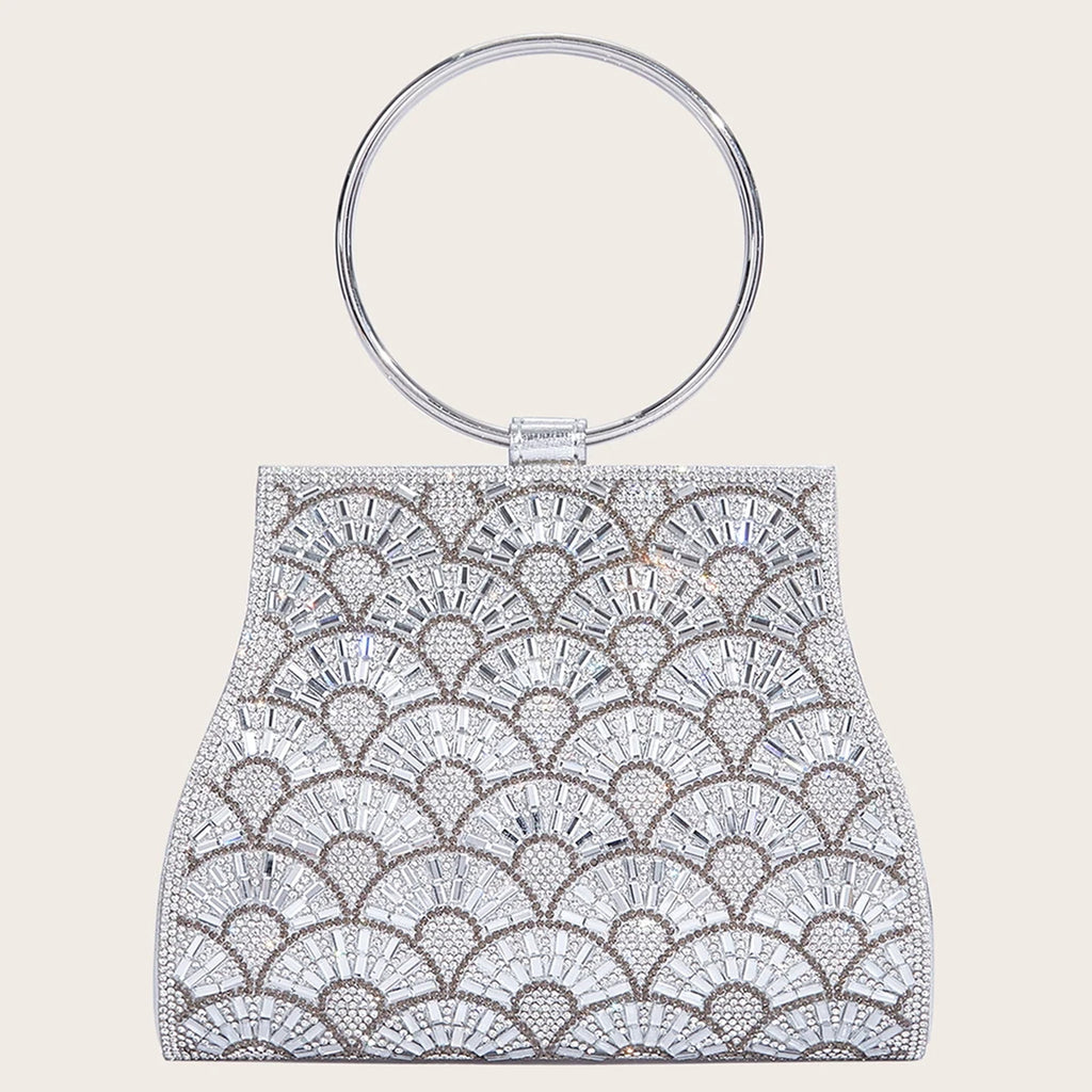 Bolso de fiesta con pedrería, asa de aro y cadena de 120 cm