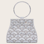 Bolso de fiesta con pedrería, asa de aro y cadena de 120 cm