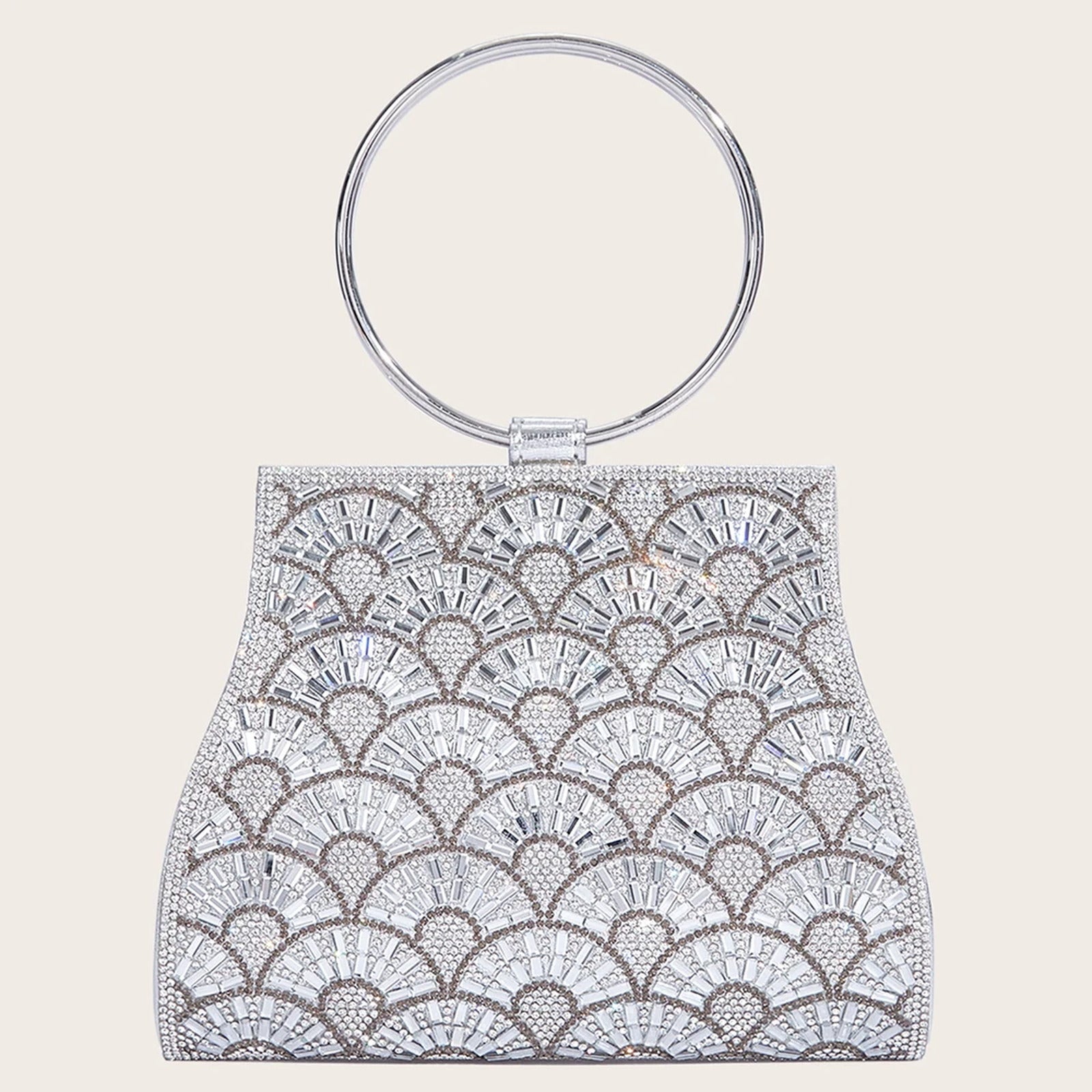 Bolso de fiesta con pedrería, asa de aro y cadena de 120 cm