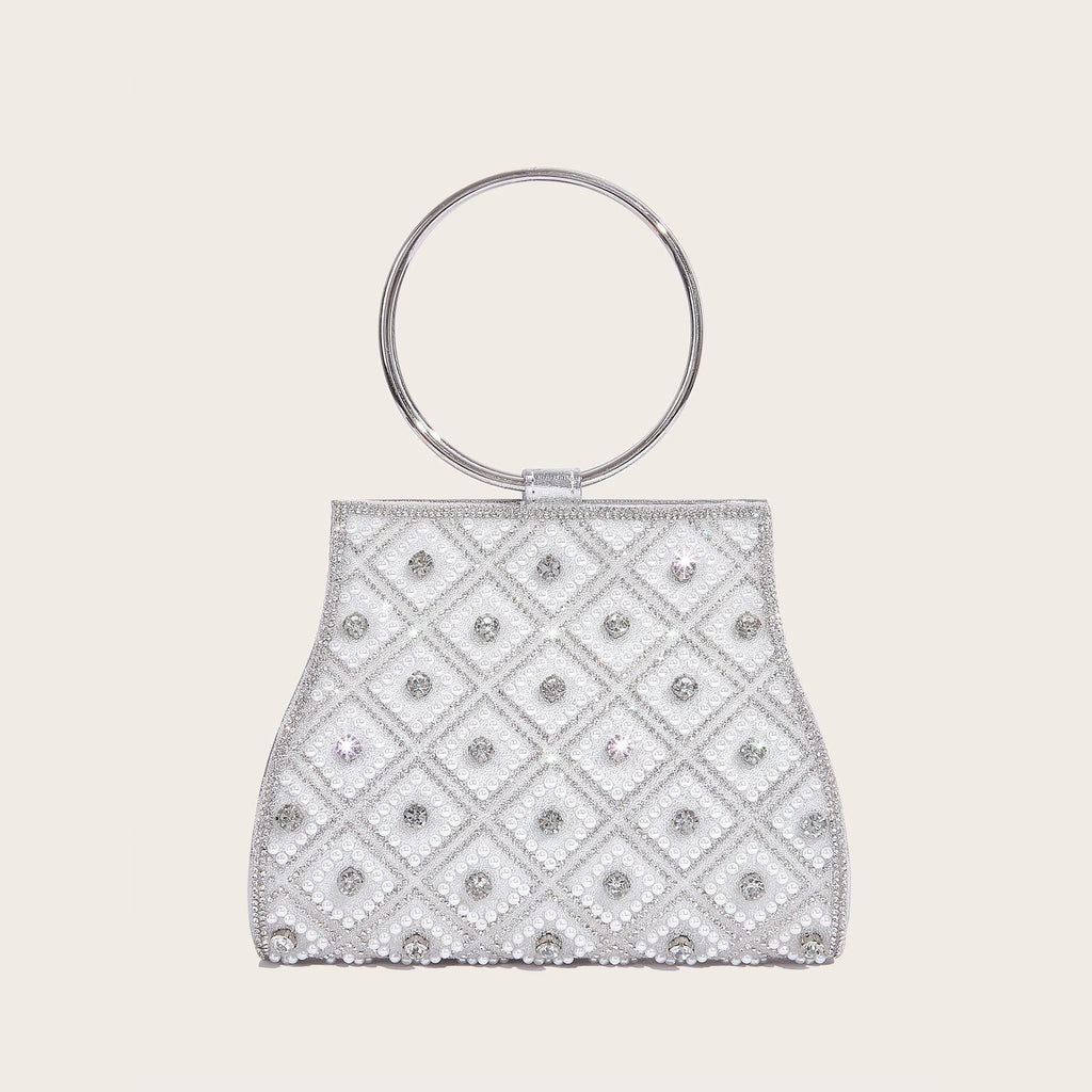 Bolso de fiesta con pedrería, asa de aro y cadena de 120 cm