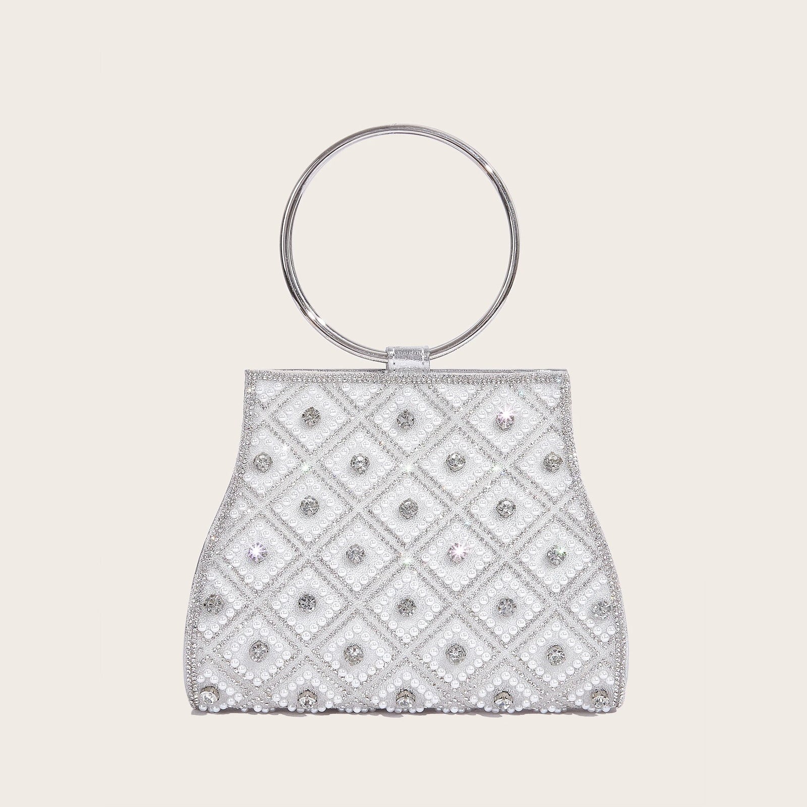 Bolso de fiesta con pedrería, asa de aro y cadena de 120 cm