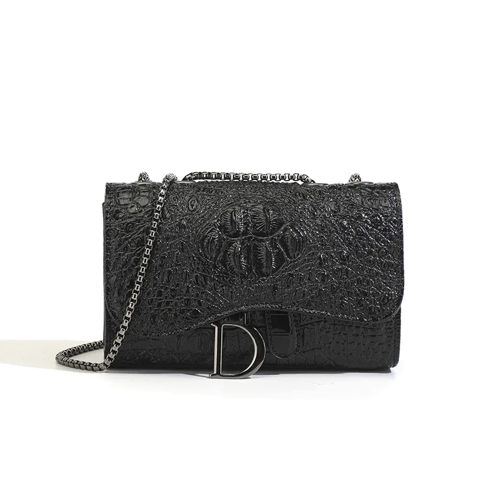 Bolso bandolera efecto coco con cadena metálica